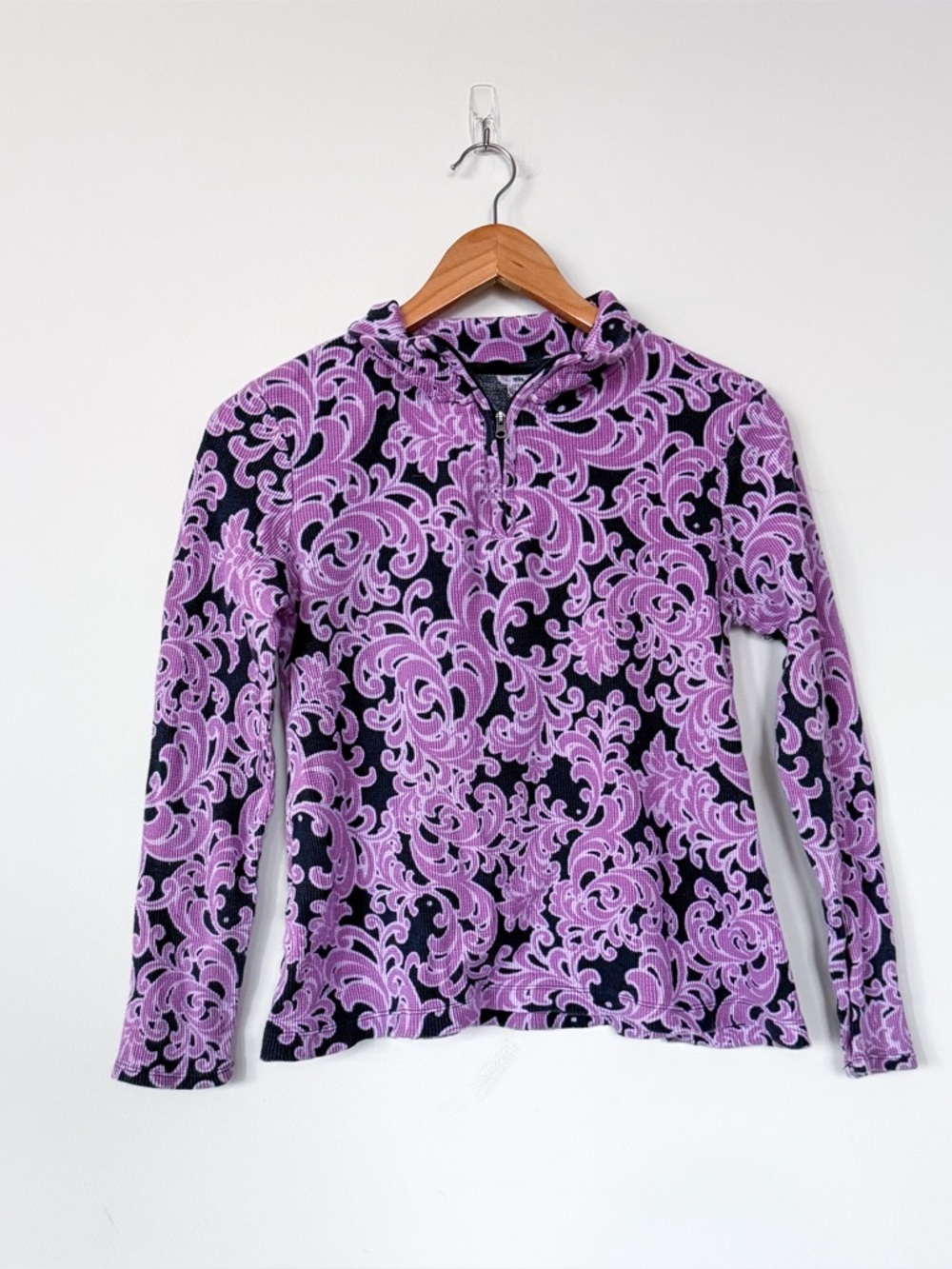 VTG Inspired Croft & Barrow Paisley Oriental Waffle Knit Quarter Zip Base Layer